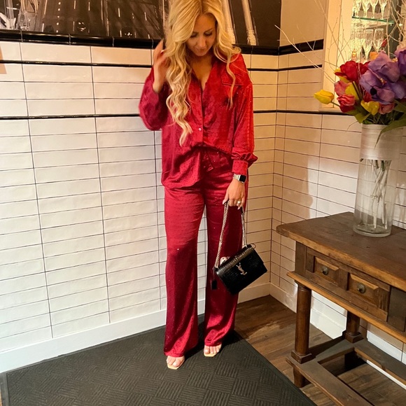 Club L London Berry Diamanté Rhinestone 3pc Pajama Style Outfit - Picture 6 of 6